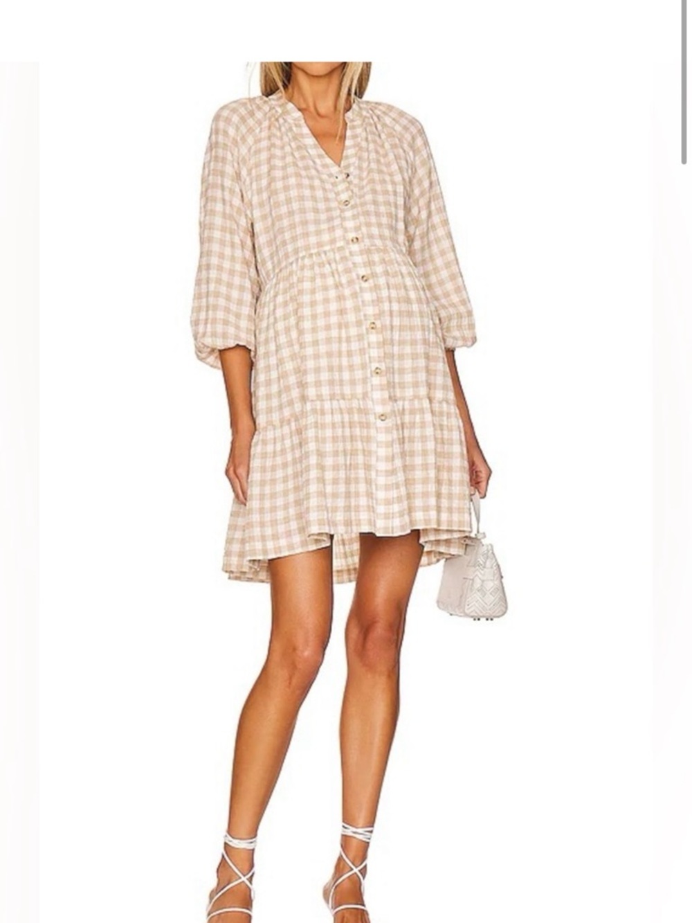 Hatch Aurora Dress in Tan and Ivory Gingham (Maternity / Postpartum)